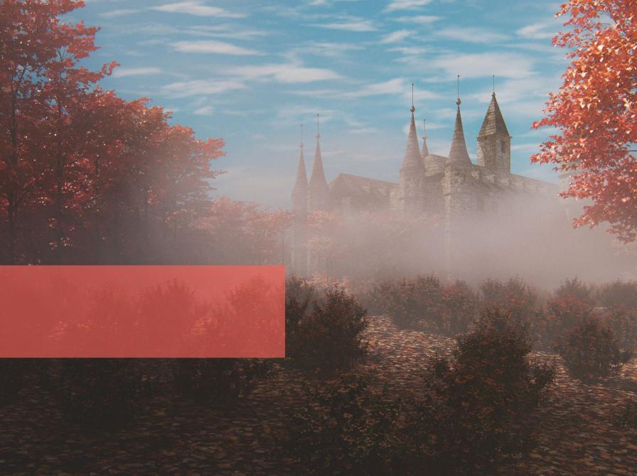 Fantasy landskab med slot og træer